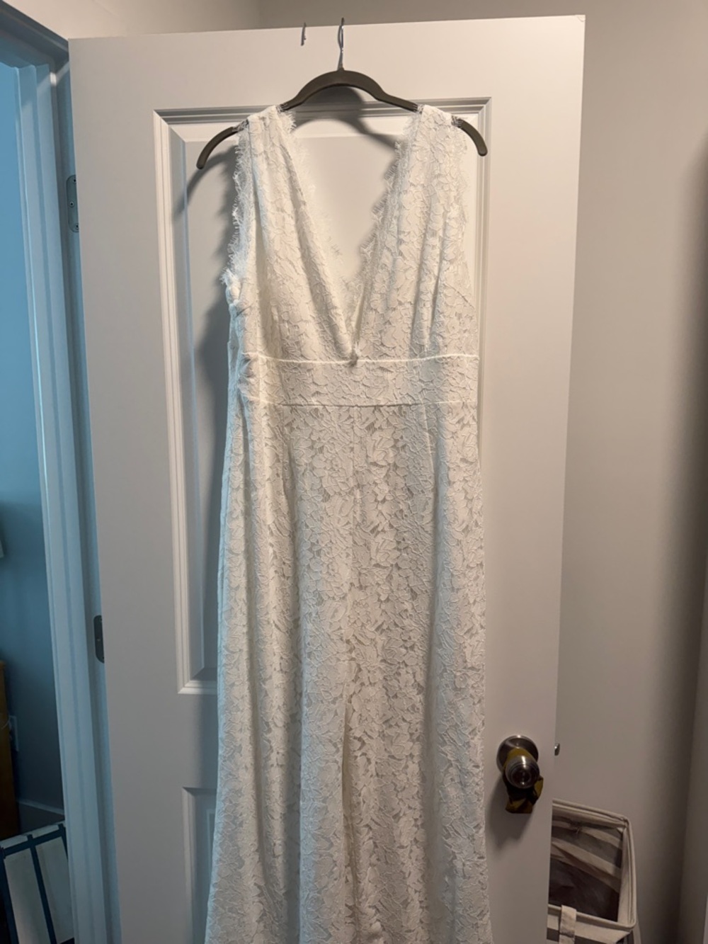 Petal & Pup Eloise White Lace V-Neck Maxi Jumpsuit